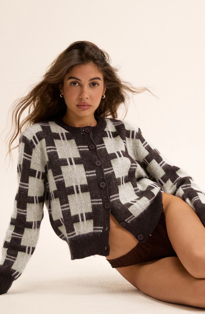 Motel Anzio Check Cardigan, Alternate, color, Check Brown