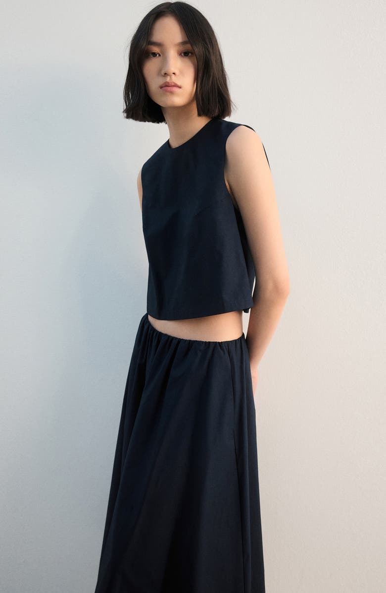 MANGO Cotton Midi Skirt, Alternate, color, Navy