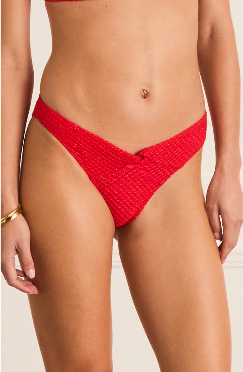 Aqua Blu Dipped Front Presley Cheeky Pant Bikini Bottom, Alternate, color, Red