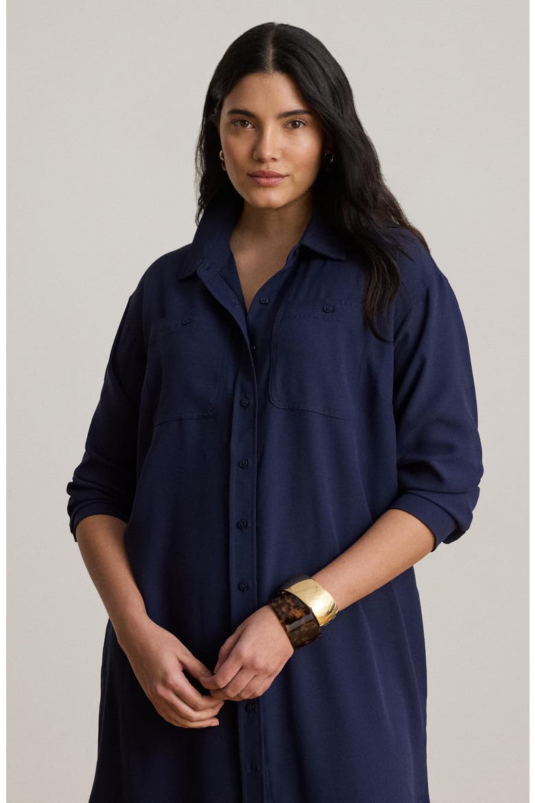 Long Sleeve Double Faced Georgette Shirtdress, Alternate, color, REFINED NAVY BLUE