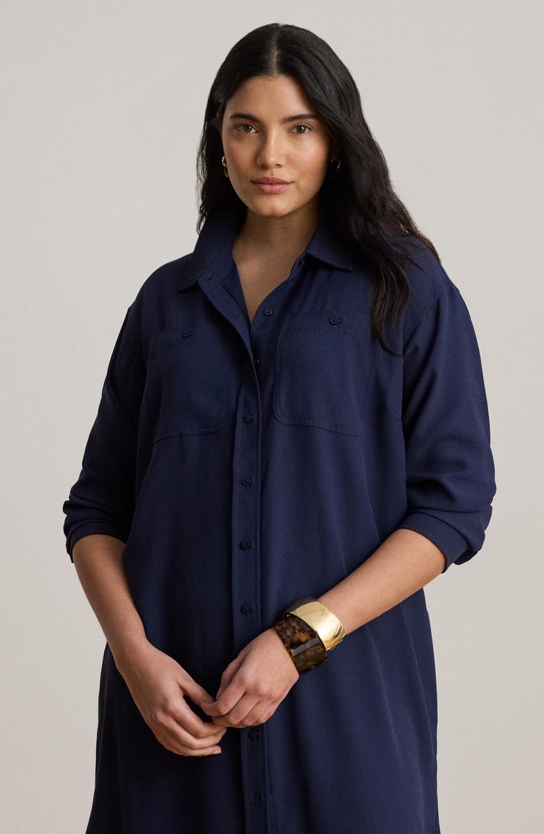 Lauren Ralph Lauren Long Sleeve Double Faced Georgette Shirtdress, Alternate, color, Refined Navy Blue