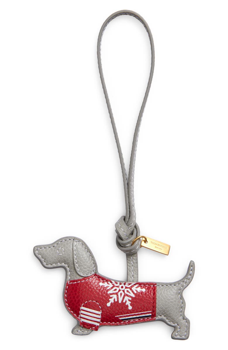 Thom Browne Hector in Sweater Leather Bag Charm, Main, color, Light Grey