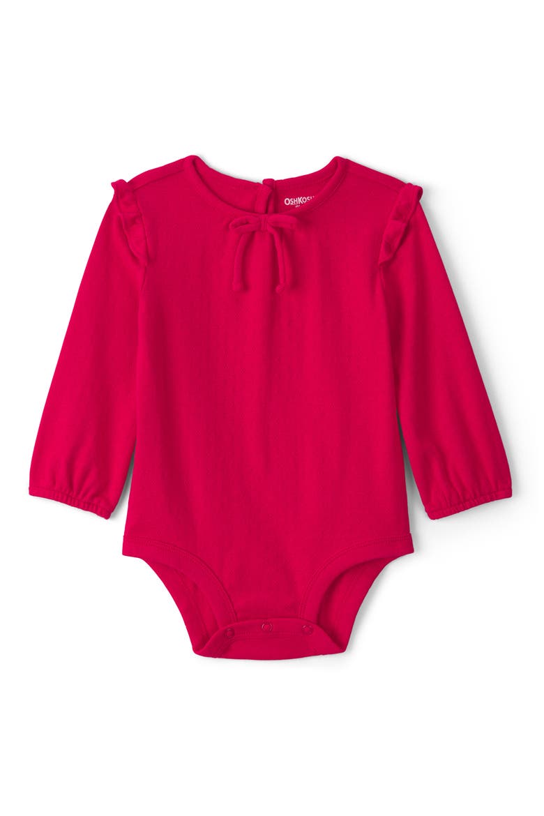 Cotton Pointelle Long Sleeve Bodysuit, Main, color, RED HOLIDAY BODYSUIT