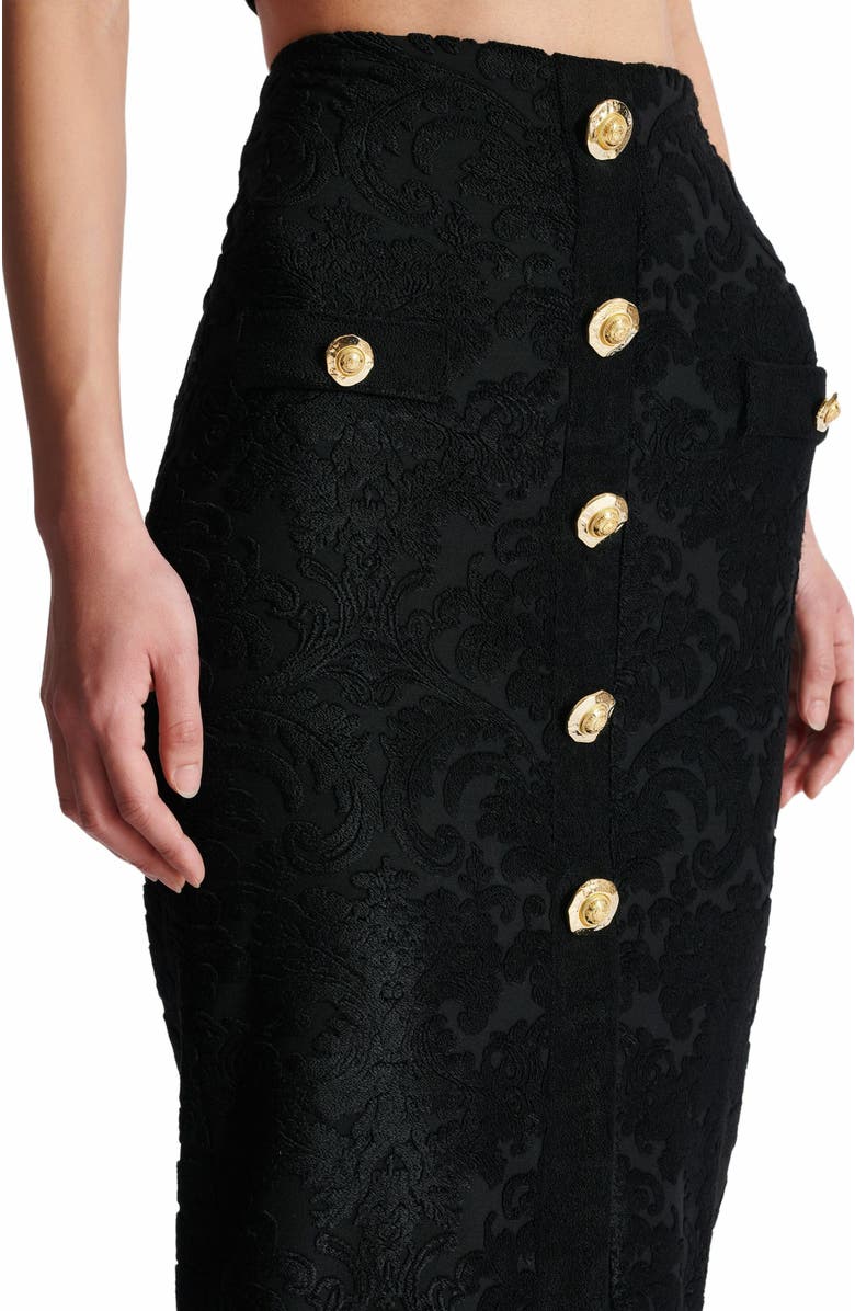 Balmain Baroque Pattern Midi Skirt, Alternate, color, Black