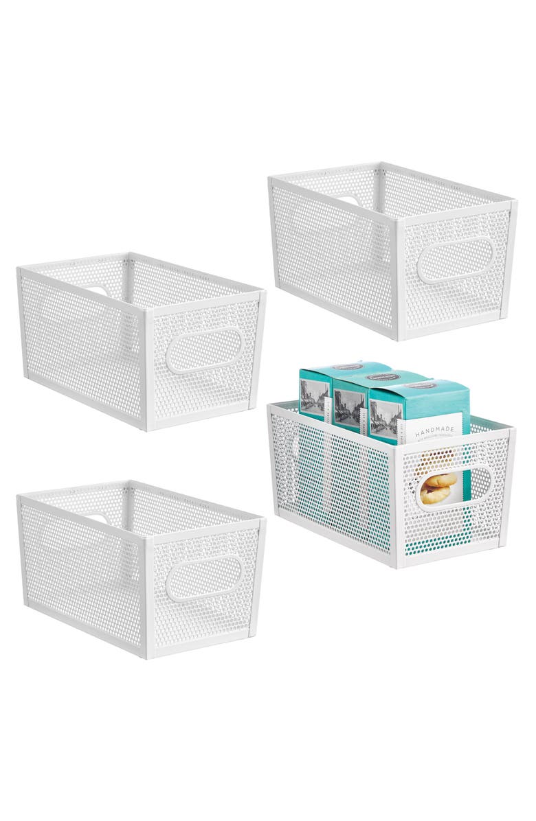 mDesign Perforated Metal Storage Bin with Handles - Set of 4 - Matte White, Alternate, color, Matte White