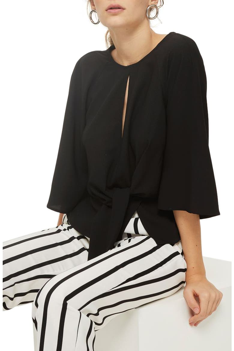 Slouchy Knot Front Blouse, Alternate, color, BLACK