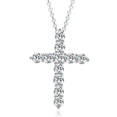 Hollywood Sensation White Gold Cubic Zirconia Cross Necklaces In Silver