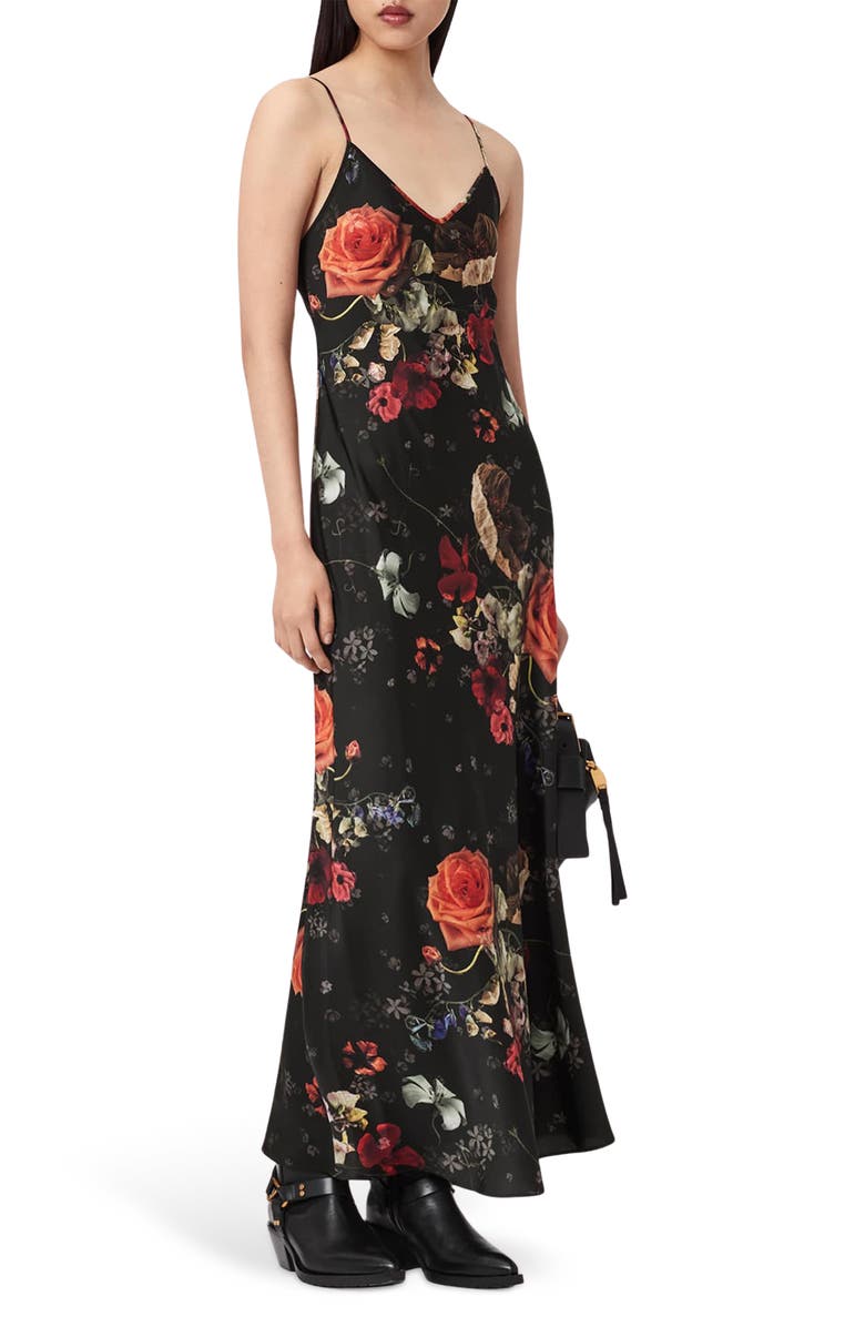 AllSaints Bryony Satin Slipdress, Alternate, color, Haze Black