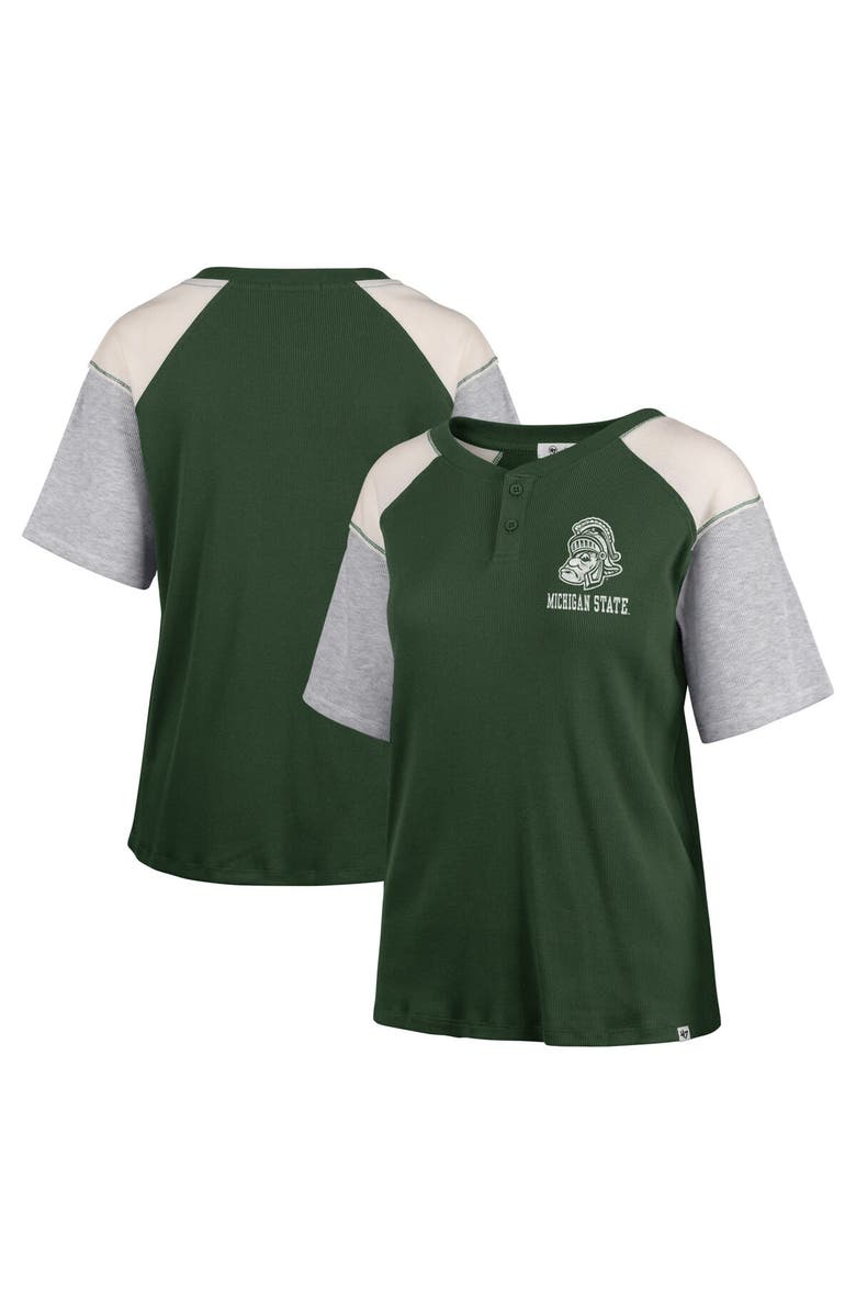 '47 Women's '47 Green Michigan State Spartans Underline Harvey Colorblock Raglan Henley T-Shirt, Alternate, color, Green