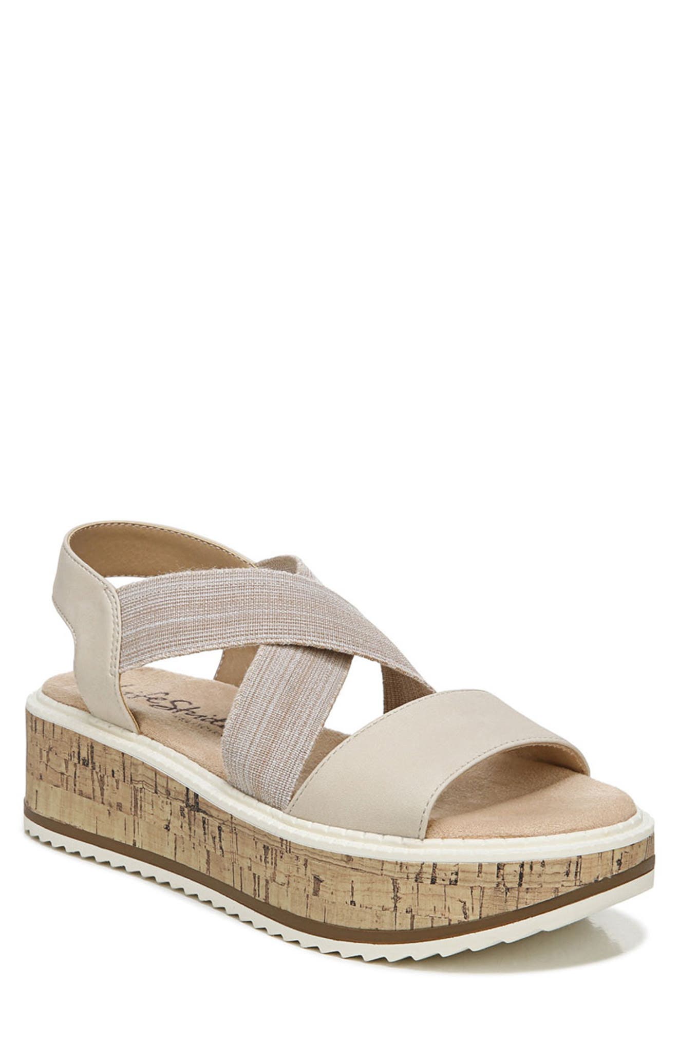 Clementine Platform Sport Sandal, Main, color, ALMOND MILK FABRIC