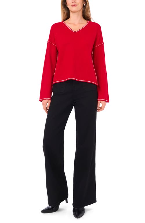 Vince Camuto Contrast Detail V-neck Sweater In Red