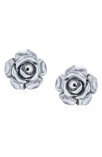 BLING JEWELRY 3D Rose Stud Earrings