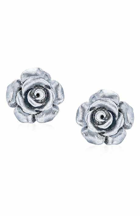 BLING JEWELRY 3D Rose Stud Earrings