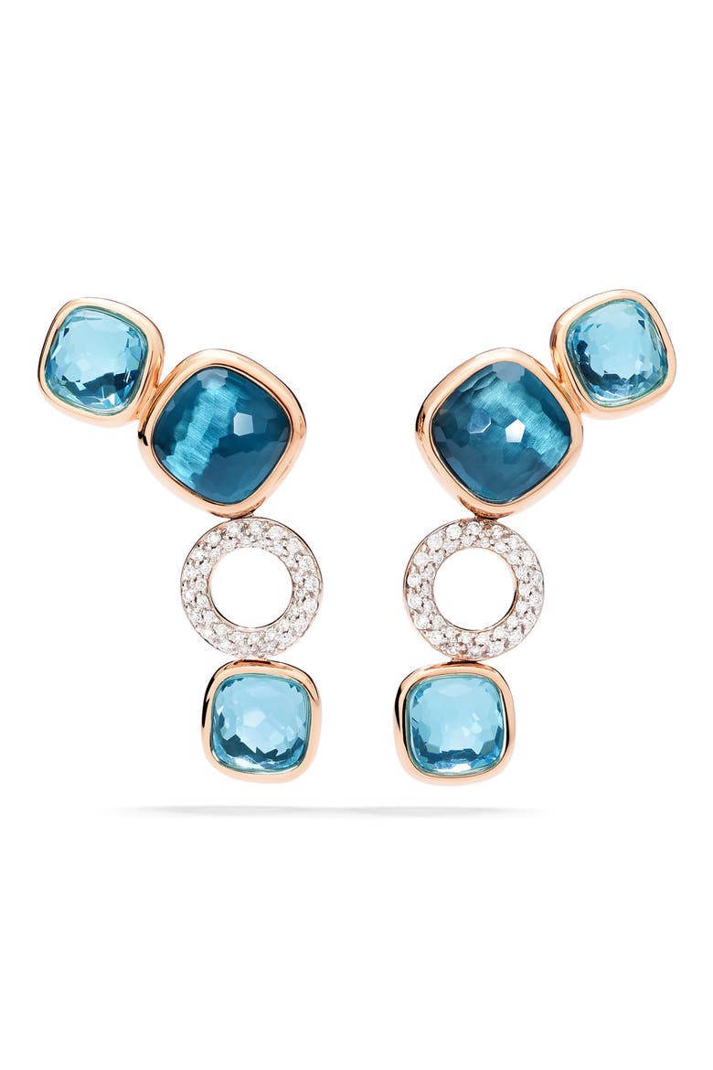 Nudo Sky Blue Topaz & Diamond Pavé Drop Earrings, Alternate, color, ROSE/ WHITE GOLD/ BLUE TOPAZ