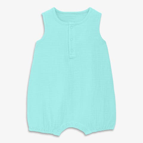Baby Cotton Gauze Henley Bubble Romper