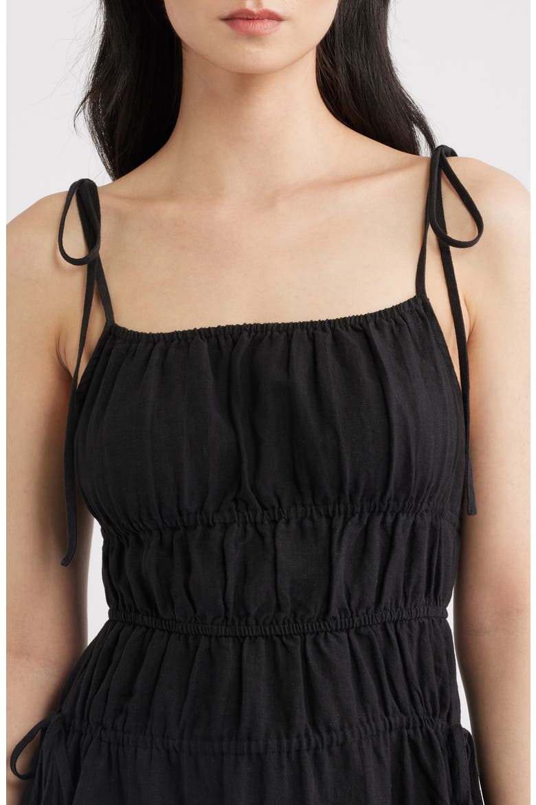 Novella Tie Strap LInen Maxi Dress, Alternate, color, BLACK