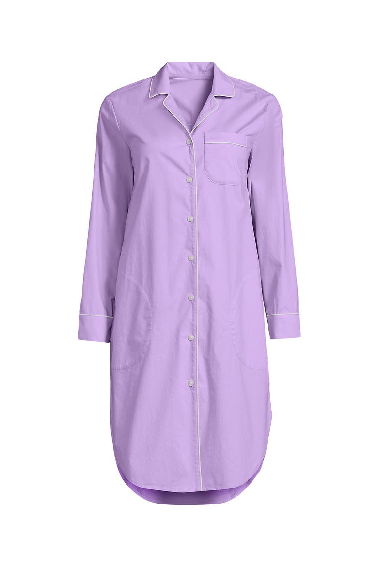 Plus Size Cotton Poplin Long Sleeve Sleepshirt Nightgown, Alternate, color, Whisper Lilac