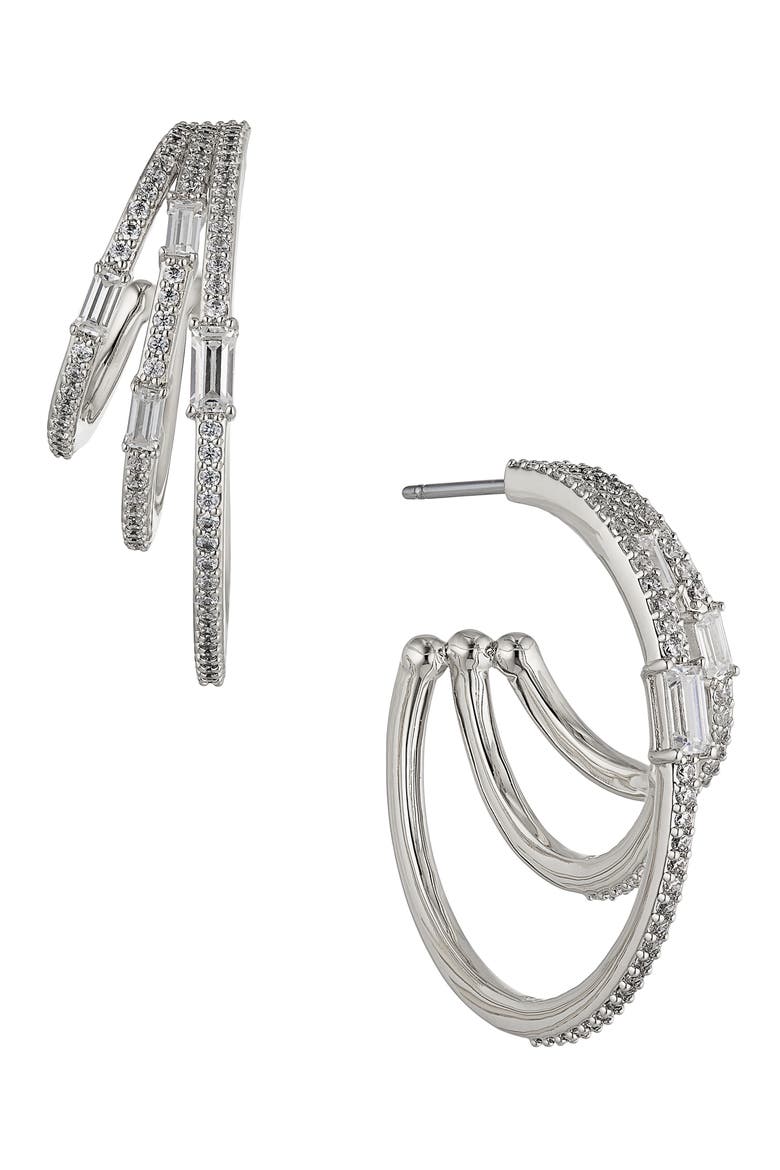 Triple Stack Hoop Earrings (Nordstrom Exclusive), Main, color, RHODIUM
