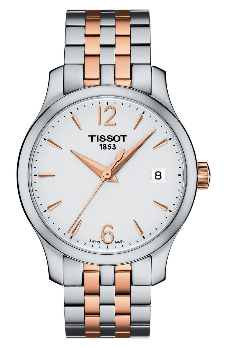 Tissot Tradition Bracelet Watch, 33mm, Main, color, Silver White/ Rose Gold