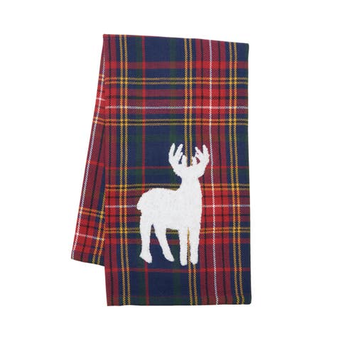 Blue Lennox Plaid Deer 100% Cotton Handwoven Christmas Dishtowel