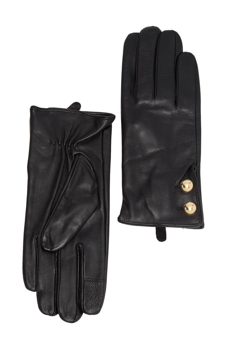 Michael Kors Leather Logo Dome Button Gloves, Main, color,