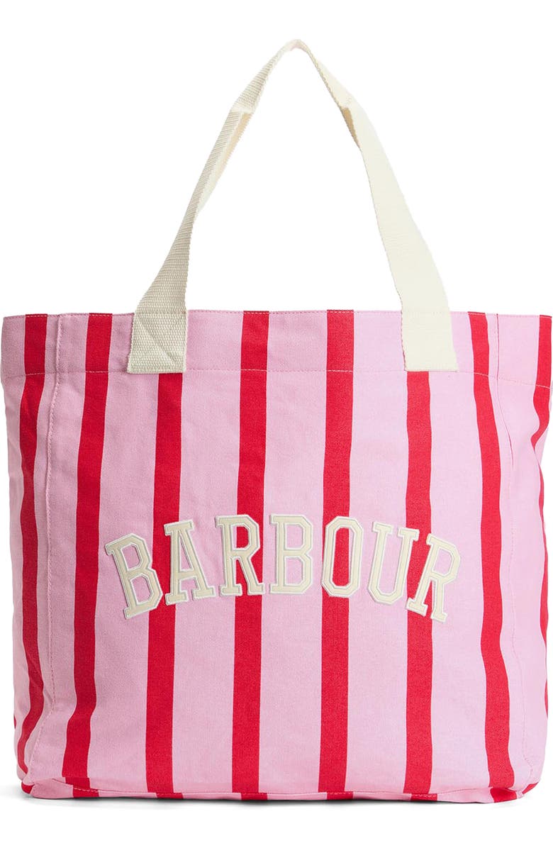 Barbour Emily Stripe Cotton Canvas Tote, Main, color, Cherry Blossom