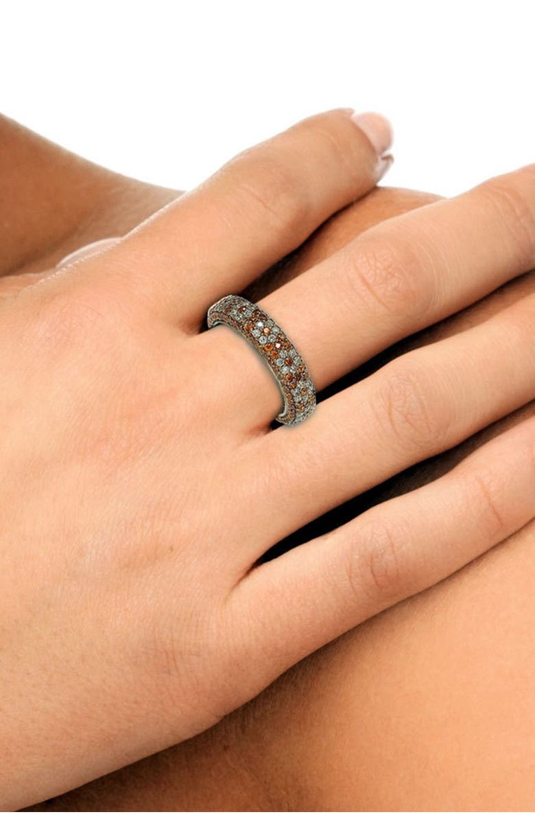 SUZY LEVIAN Sterling Silver Brown & White Cubic Zirconia Flower Eternity Band Ring, Alternate, color, Brown