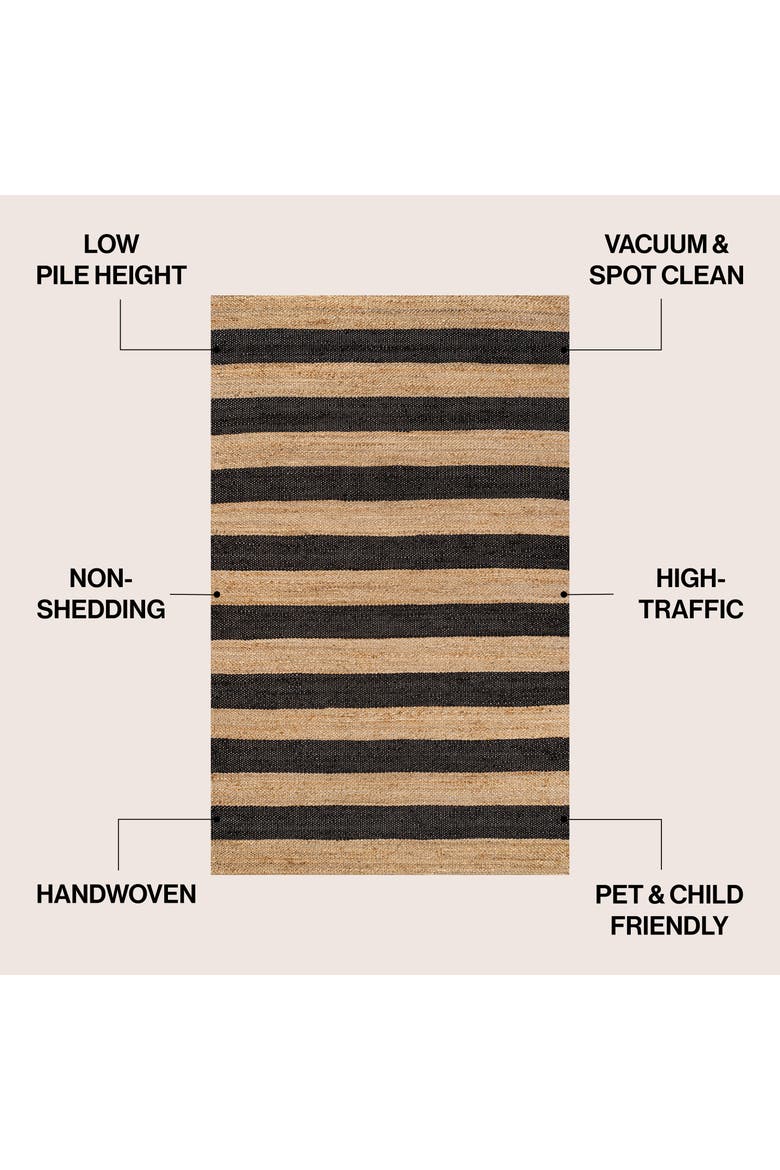 Jayden Rustic Farmhouse Woven Jute Stripe Area Rug, Alternate, color, Natural/Black
