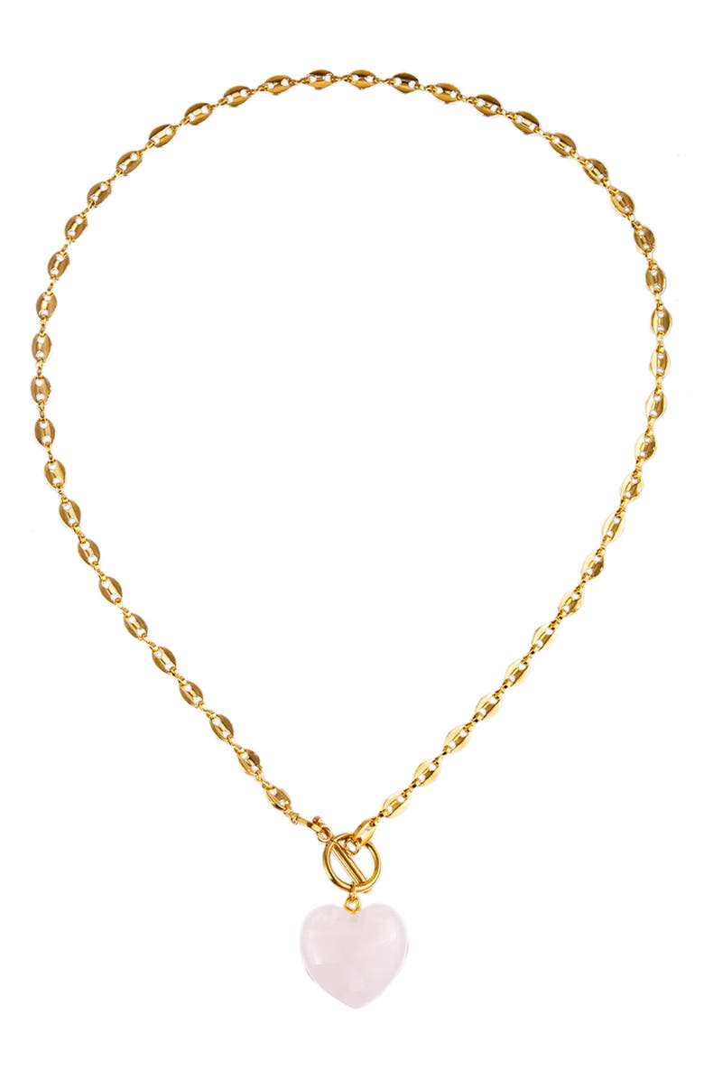 EYE CANDY LOS ANGELES Evelyn Pink Heart Pendant Necklace, Main, color, Gold