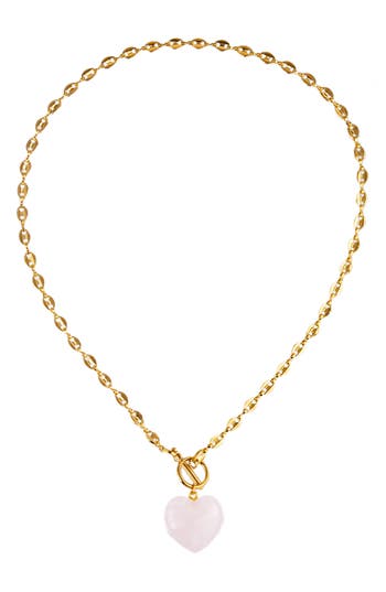 Eye Candy Los Angeles Evelyn Pink Heart Pendant Necklace In Gold