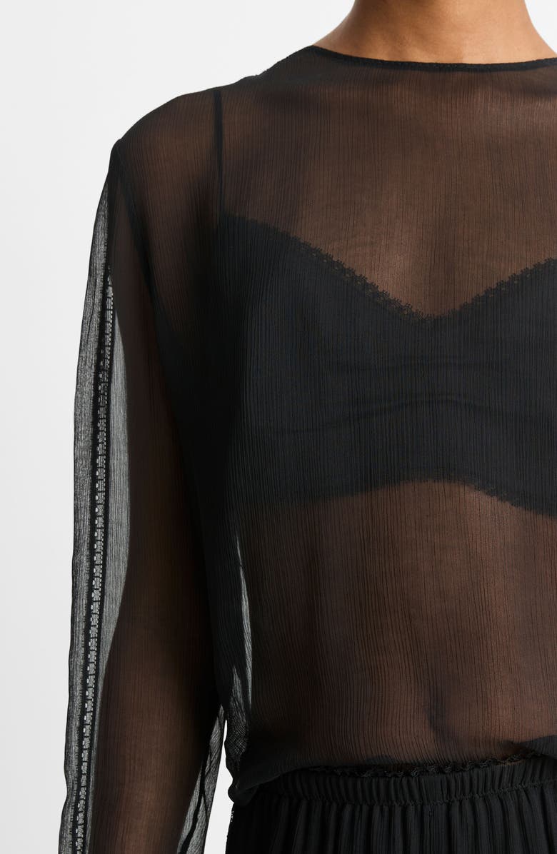 Vince Sheer Lace Trim Top, Alternate, color, Black