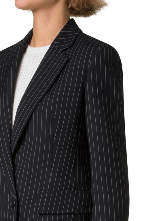 Akris Adele Pinstripe Double-breasted Short Jacket In Black-cream