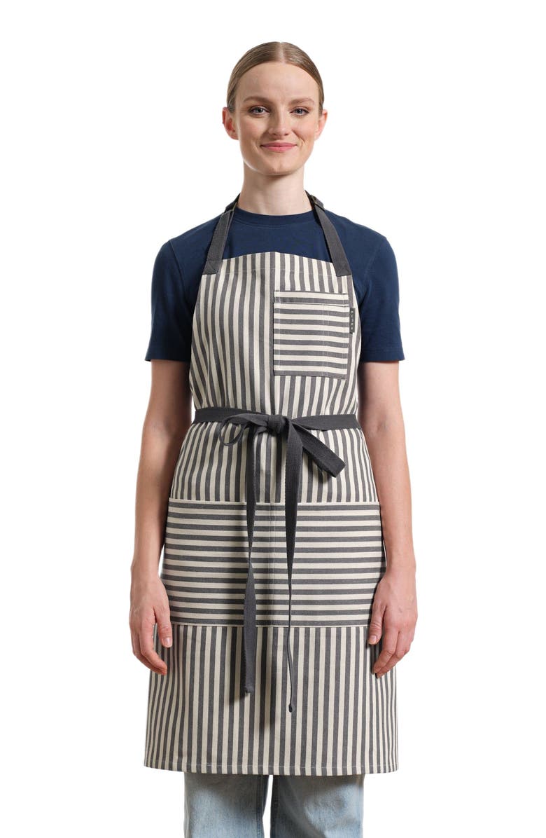 Meema Bib Apron with Pockets - Striped, Main, color, Charcoal