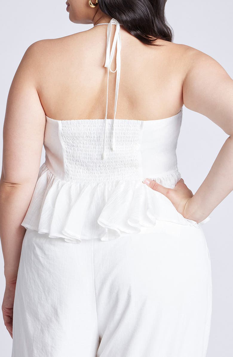 ELOQUII Smocked Peplum Halter Top, Alternate, color, 