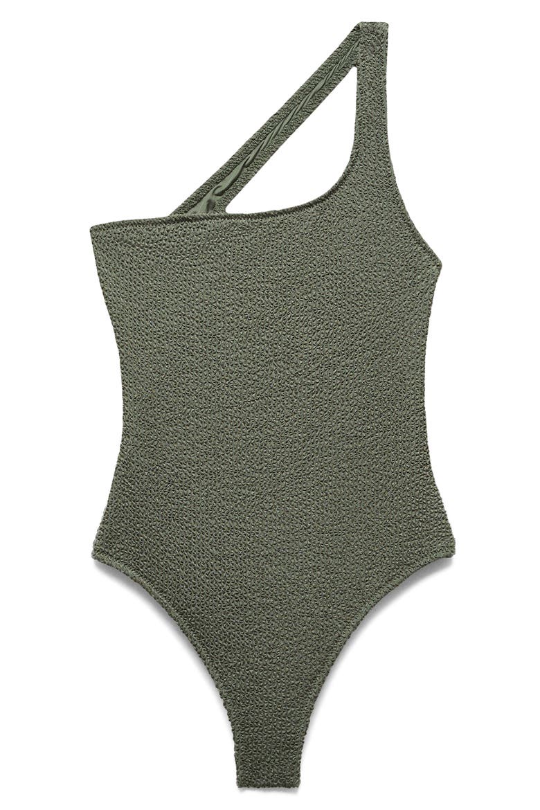 Textured One-Shoulder One-Piece Swimsuit, Main, color, OLIVE GREEN