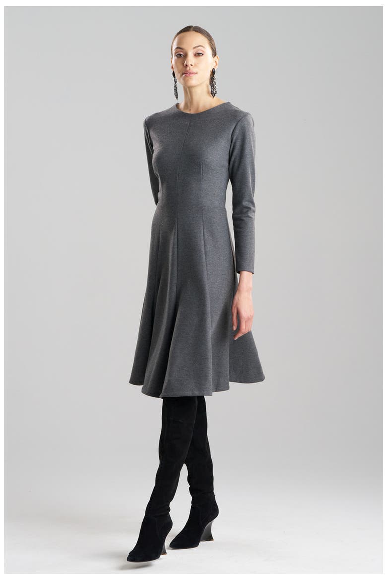 Double Jersey Fluted Hem Long Sleeve Midi Dress, Main, color, GREY