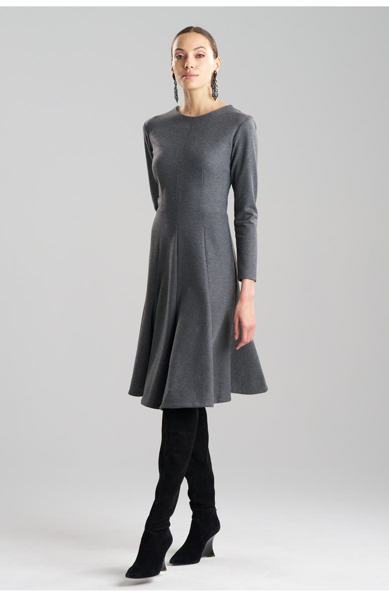 Natori Double Jersey Fluted Hem Long Sleeve Midi Dress, Main, color, Grey