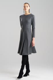 Natori Double Jersey Fluted Hem Long Sleeve Midi Dress