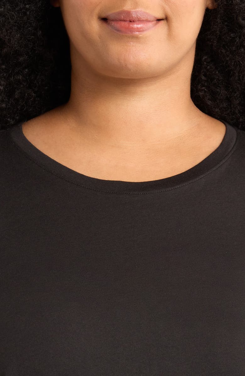 Eileen Fisher Easy Three-Quarter Sleeve Organic Cotton Jersey Top, Alternate, color, Black