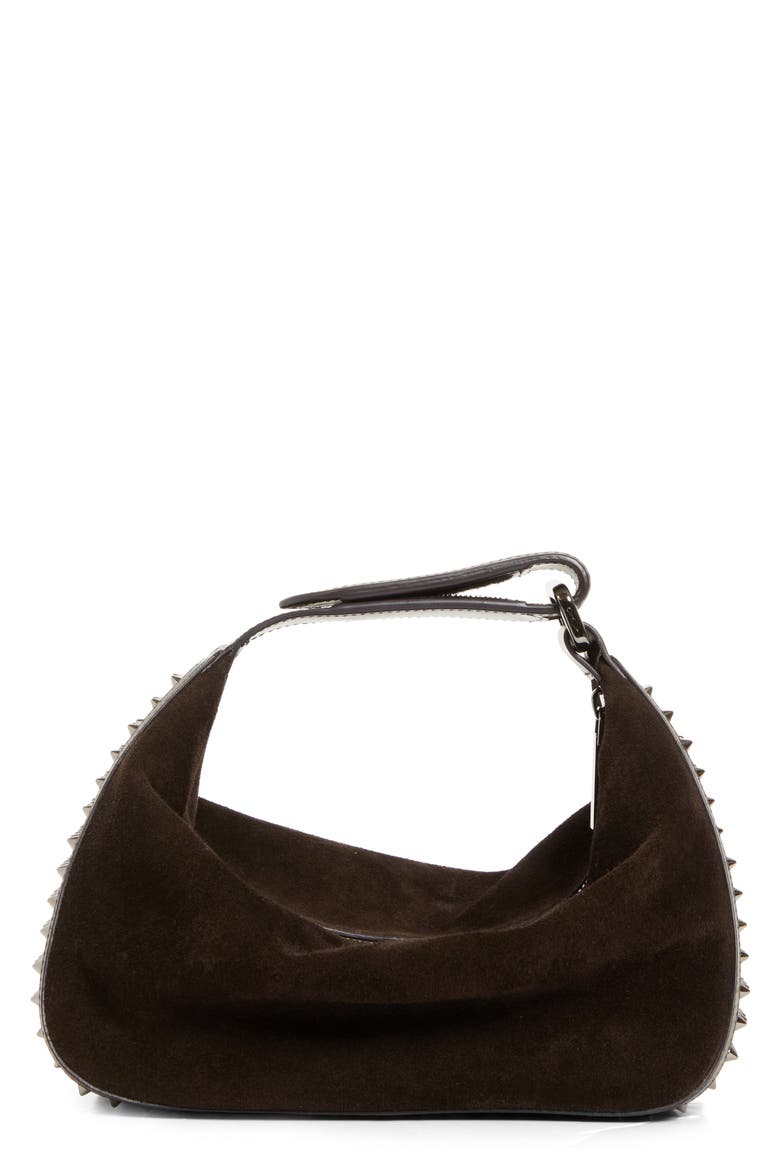 Funky Crosta Spikes Suede Dopp Kit, Main, color, CAFE/ GUN METAL