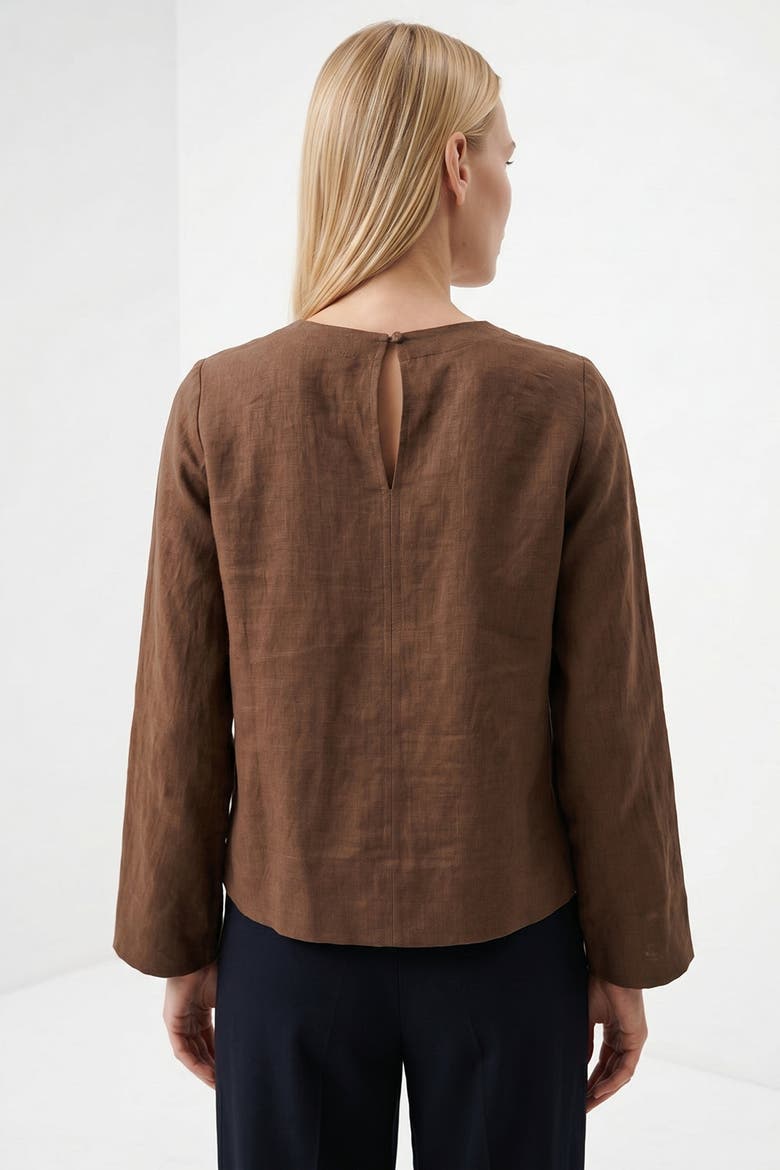 Fifine Long Sleeve Linen Blouse, Alternate, color, Brown