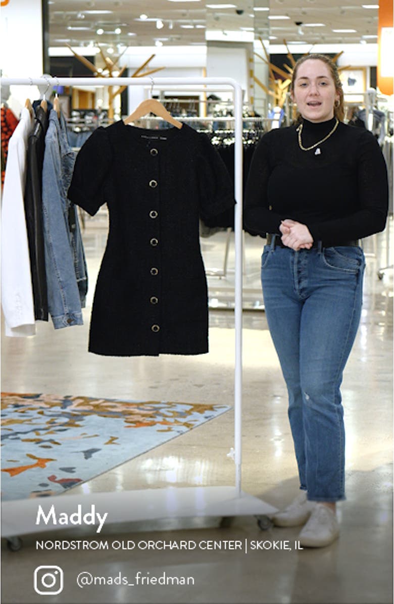 Puff Sleeve Tweed Button-Up Minidress, sales video thumbnail