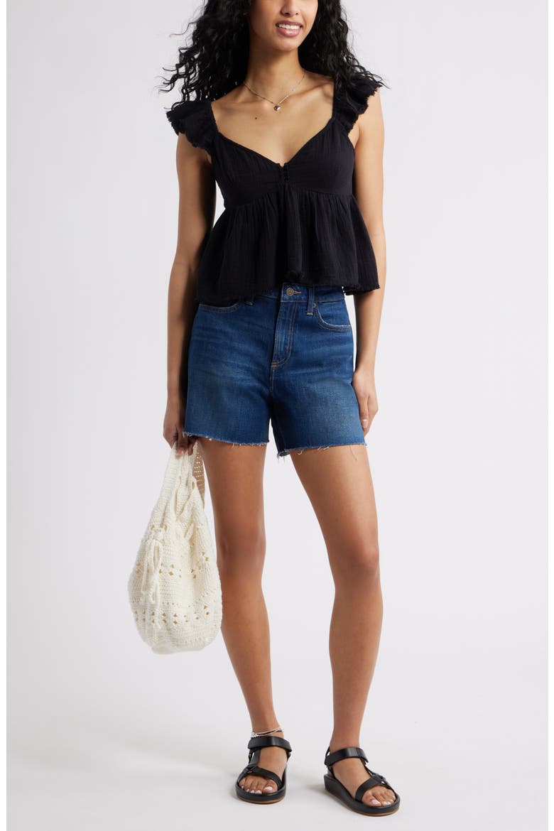 Cotton Gauze Babydoll Top, Alternate, color, BLACK