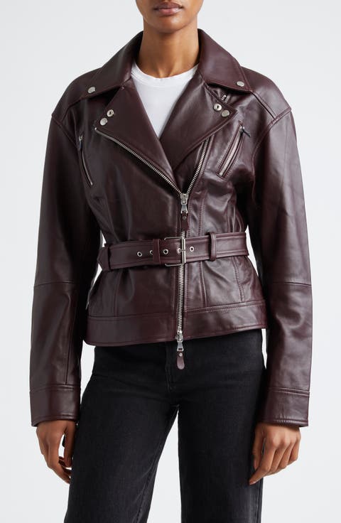 Cento Belted Leather Moto Jacket