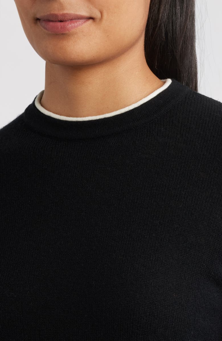 Griffen Double Trim Wool & Cashmere Crewneck Sweater, Alternate, color, Black/ Ivory