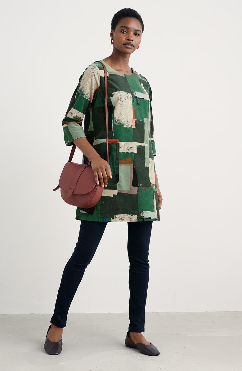 Seasalt Cornwall Port Gaverne Abstract Print Organic Cotton Pincord Tunic, Alternate, color, Aerial Field Coppice
