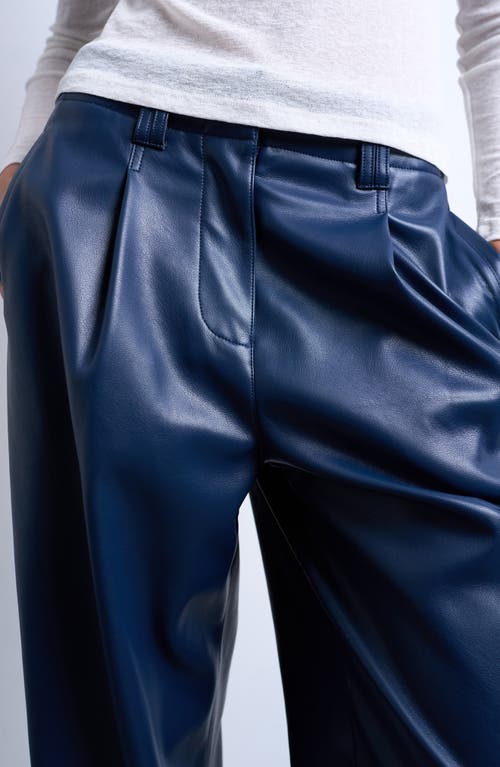 Topshop Pleated Straight Leg Pants In Blue