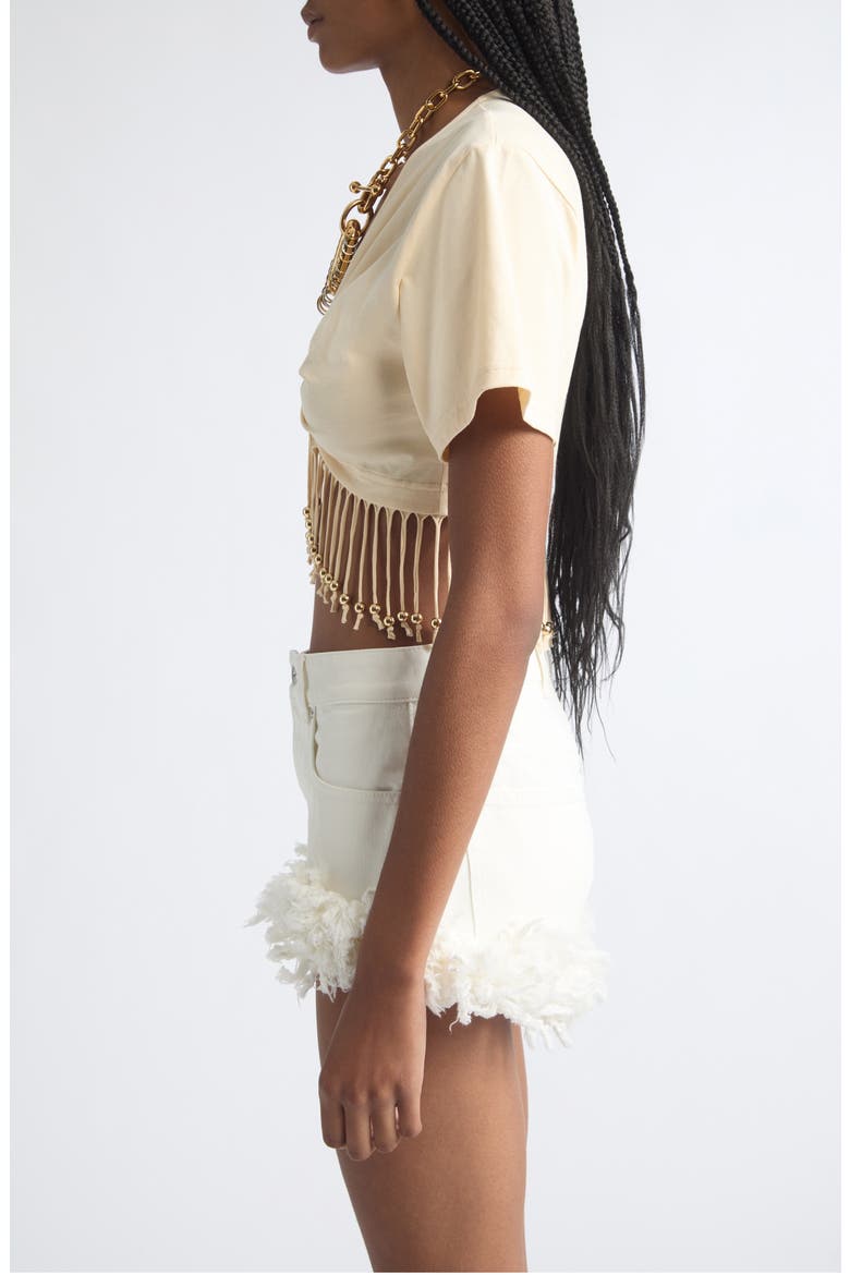 Pierced Fringe Crop Cotton T-Shirt, Alternate, color, CREME ANGLAISE
