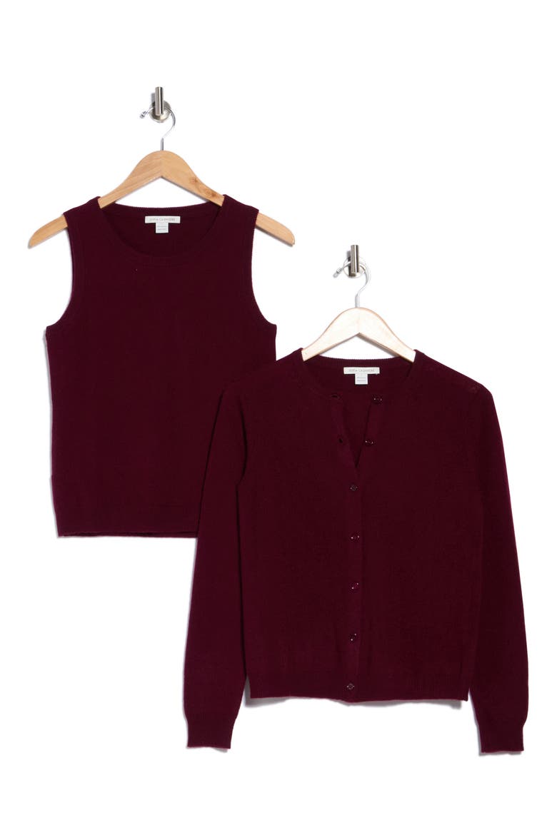2-Piece Cashmere Twinset, Alternate, color, BORDEAUX