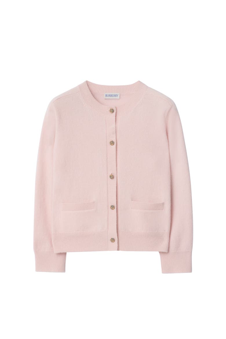 Girls' Check Patch Wool Cashmere Cardigan, Main, color, Ice pink